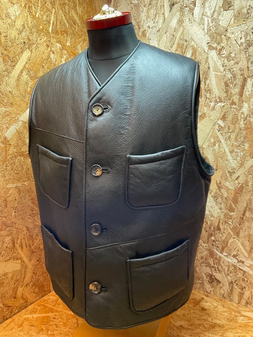 ポールスミス 90s イングランド製 ムートン レザーベスト ジレ 黒 M