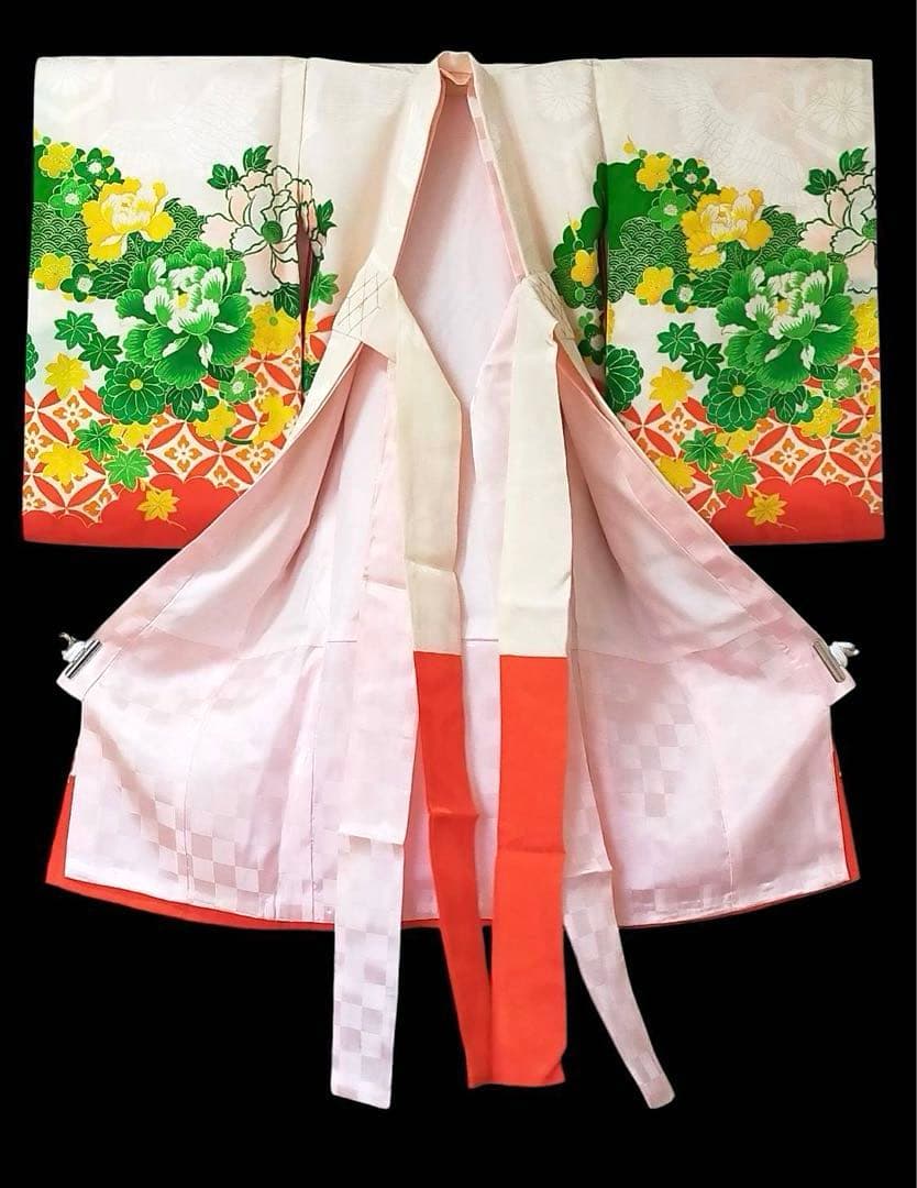 □ 正絹女児用　お宮参り　掛け着　初着　七五三　アンティーク　牡丹刺繍