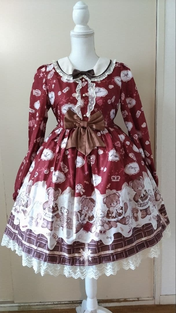 No.2877_to alice_ボルドーくまちゃん柄ケープ風コート2点セット