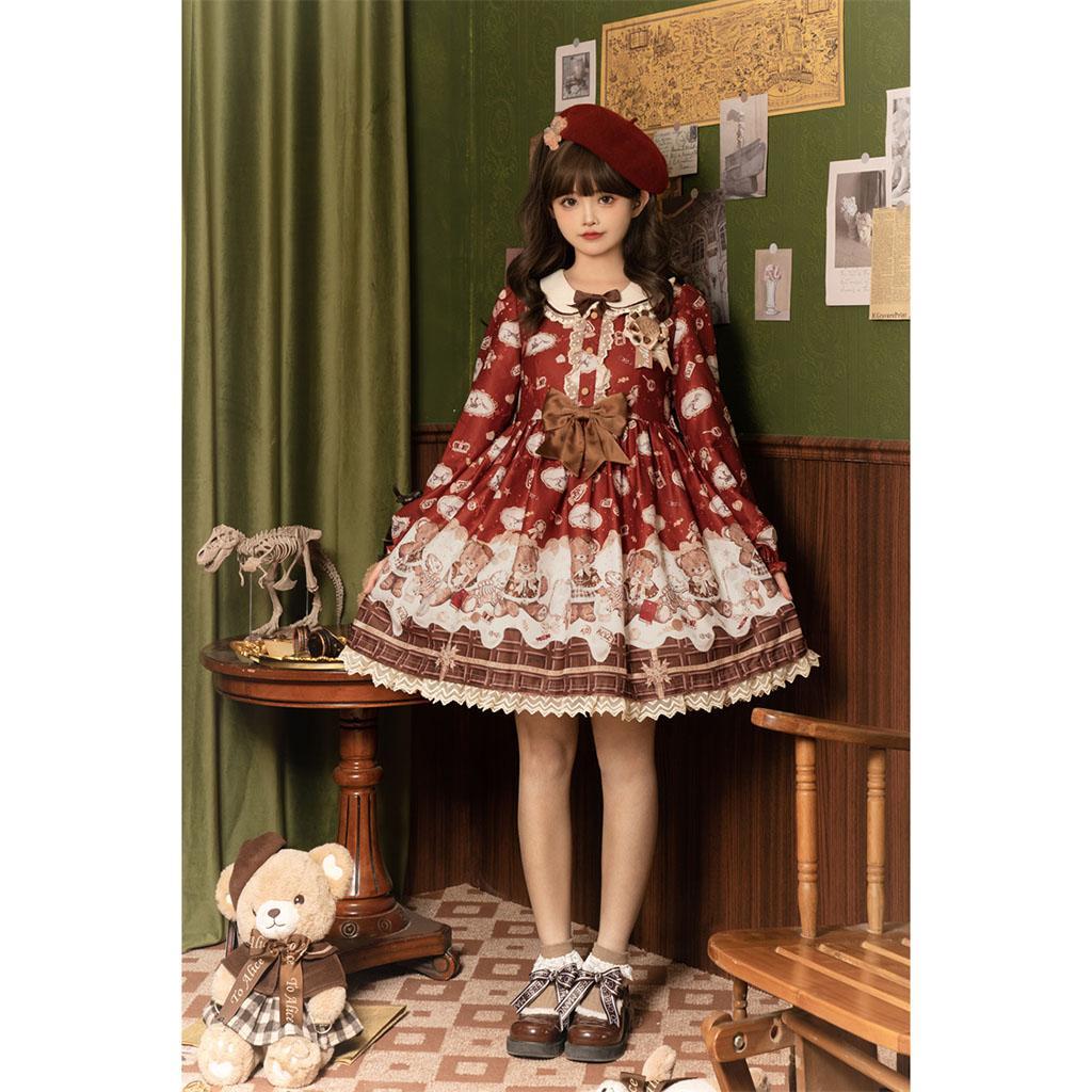 No.2877_to alice_ボルドーくまちゃん柄ケープ風コート2点セット