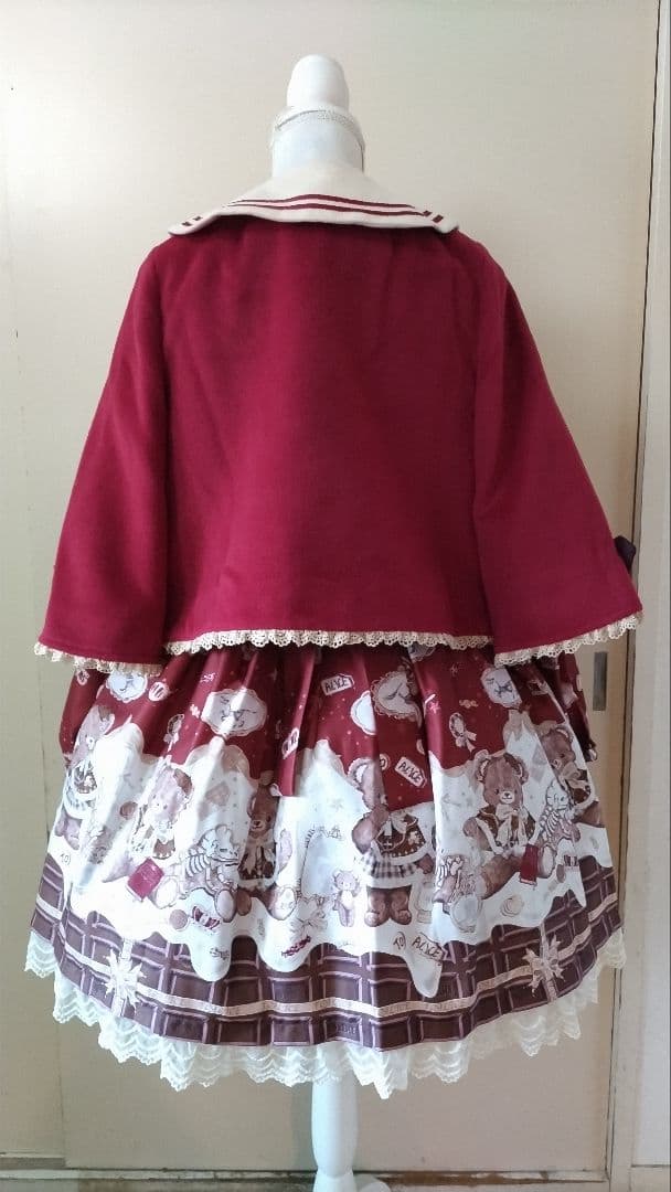 No.2877_to alice_ボルドーくまちゃん柄ケープ風コート2点セット