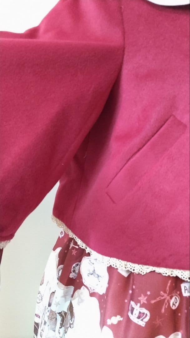 No.2877_to alice_ボルドーくまちゃん柄ケープ風コート2点セット