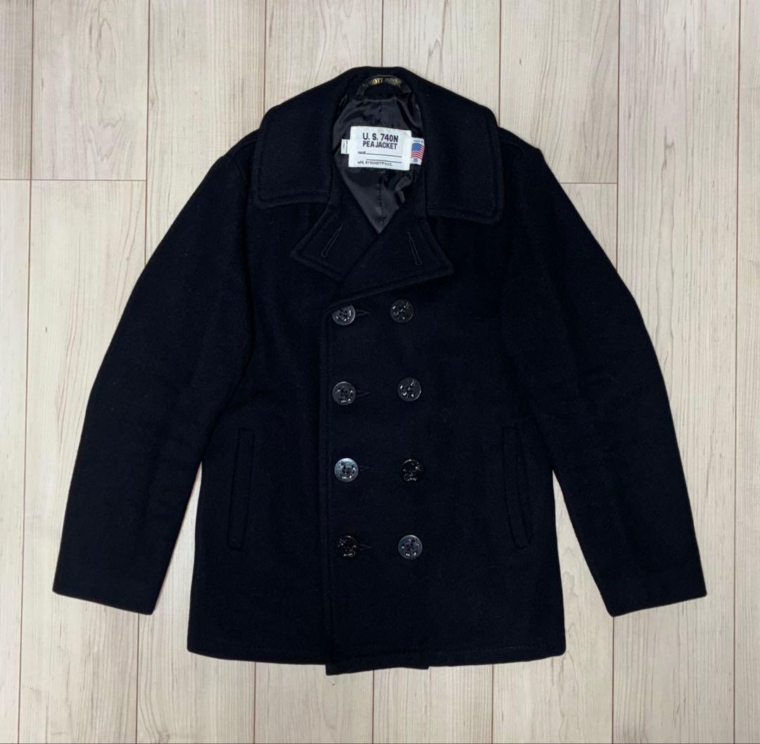 36 良品 Schott 753US Pコート 濃紺 タイト スリム ピーコート