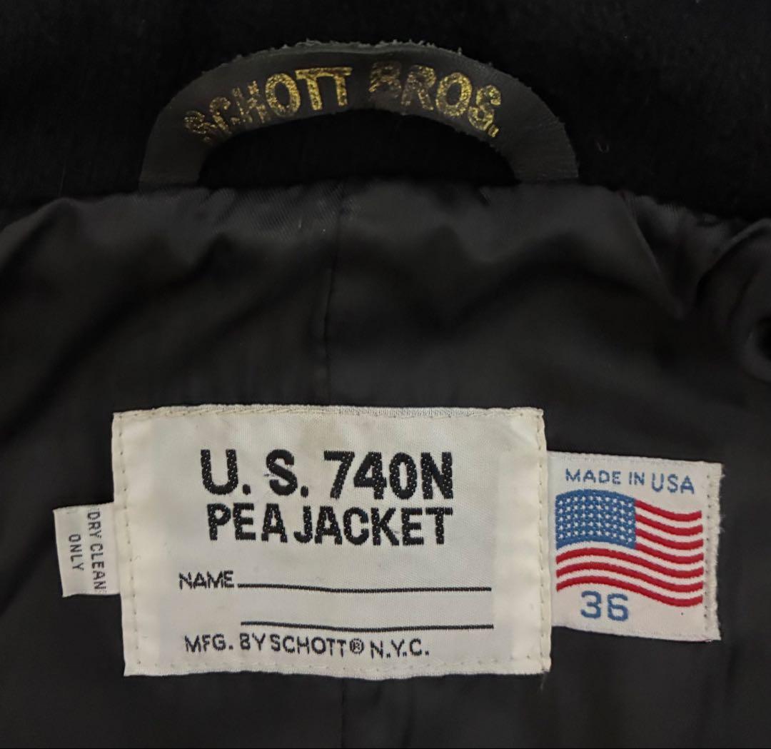 36 良品 Schott 753US Pコート 濃紺 タイト スリム ピーコート