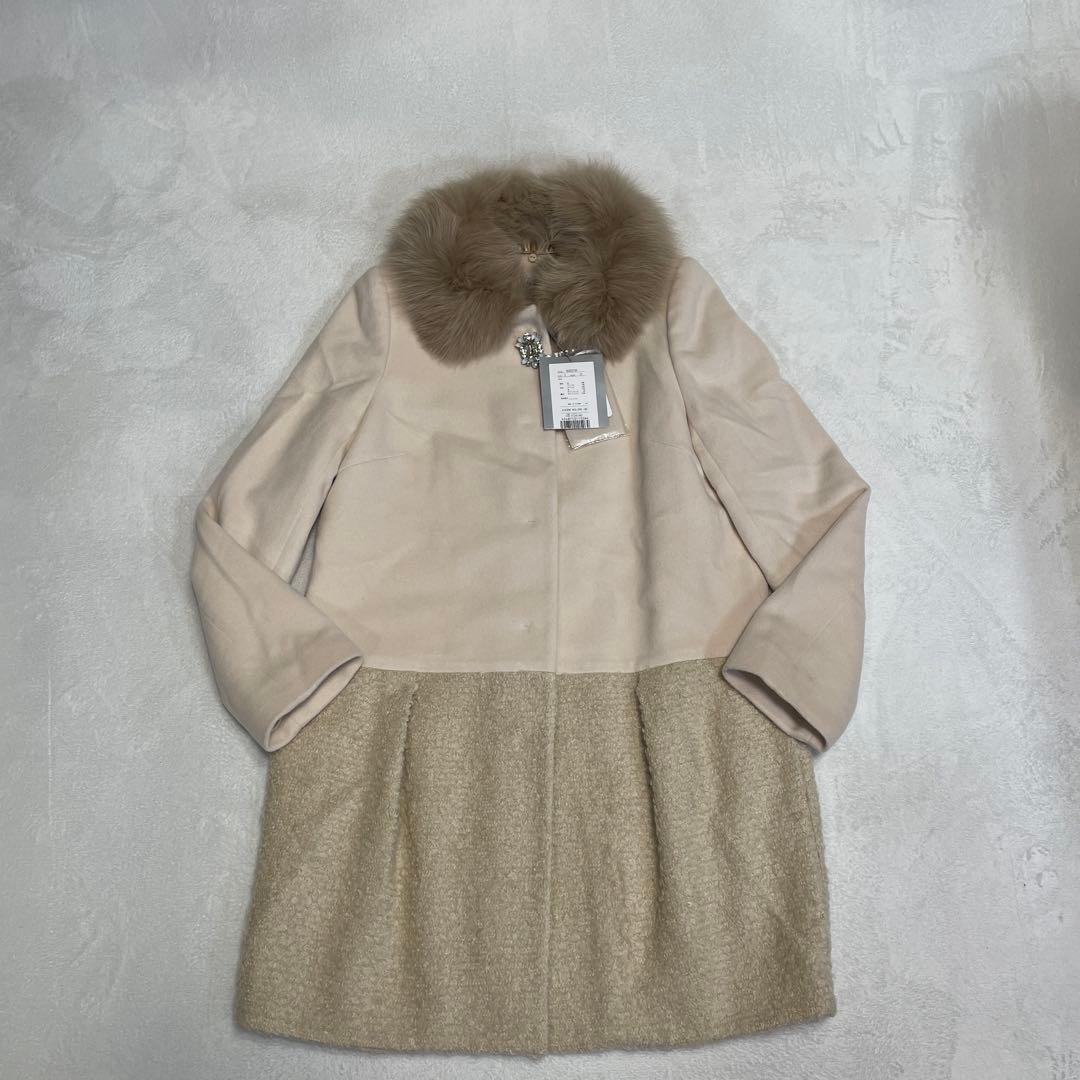 新品タグ付 リランドチュール ビジュー付 FOXファー コート M 定価5万