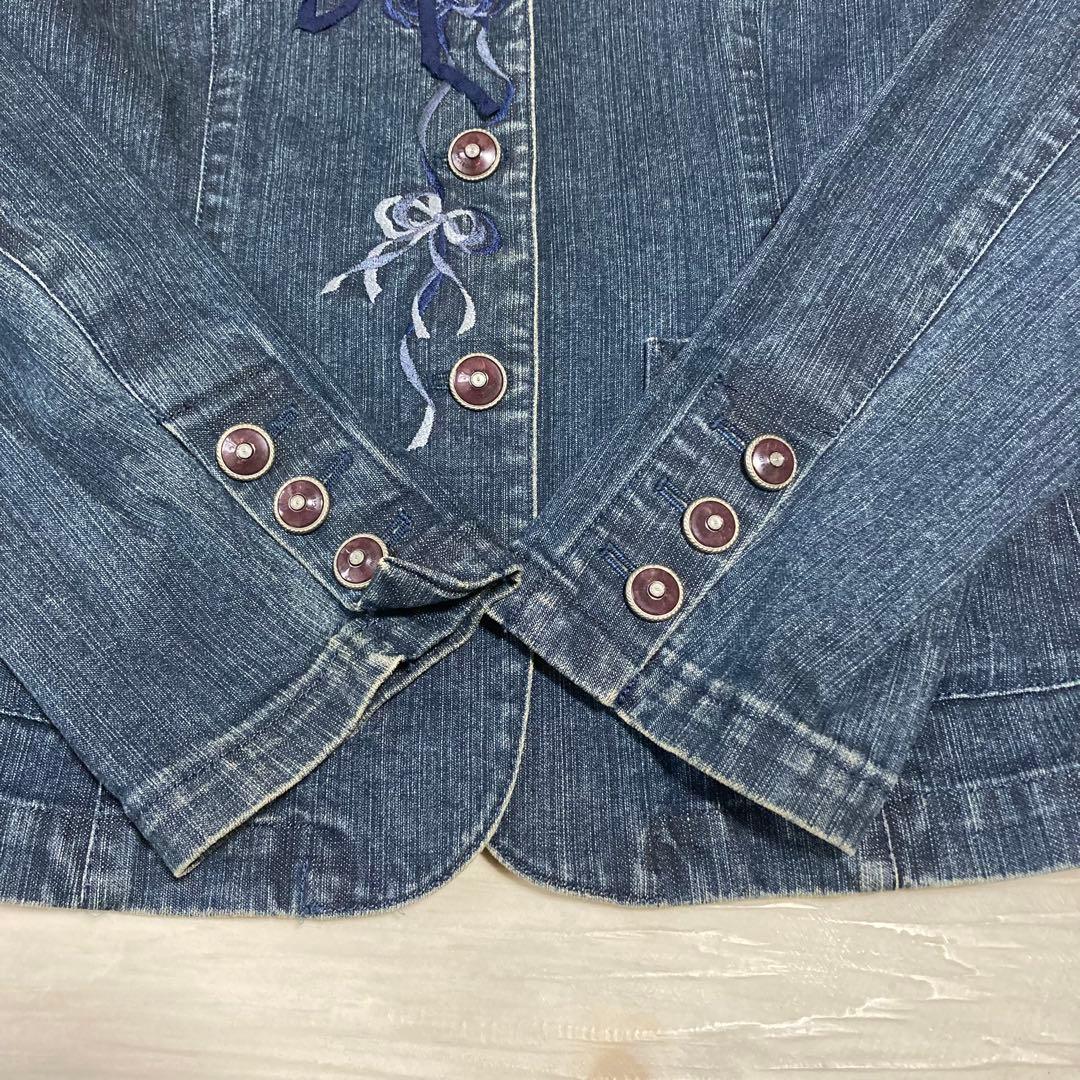 美品 インゲボルグ 豪華なリボンモチーフの衿飾り ジャケット デニム Lサイズ