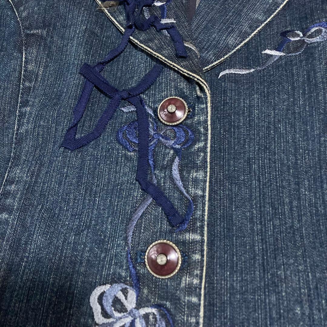 美品 インゲボルグ 豪華なリボンモチーフの衿飾り ジャケット デニム Lサイズ