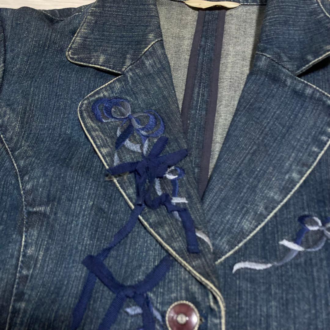 美品 インゲボルグ 豪華なリボンモチーフの衿飾り ジャケット デニム Lサイズ