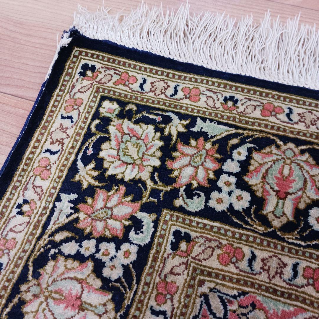 Y3283 高級ペルシャ絨毯 クム産 工房サイン シルク100% 手織り