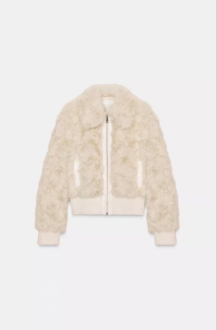 新品☆ZARA フェイクファーボンバージャケット Mサイズ　エクリュ　ザラ