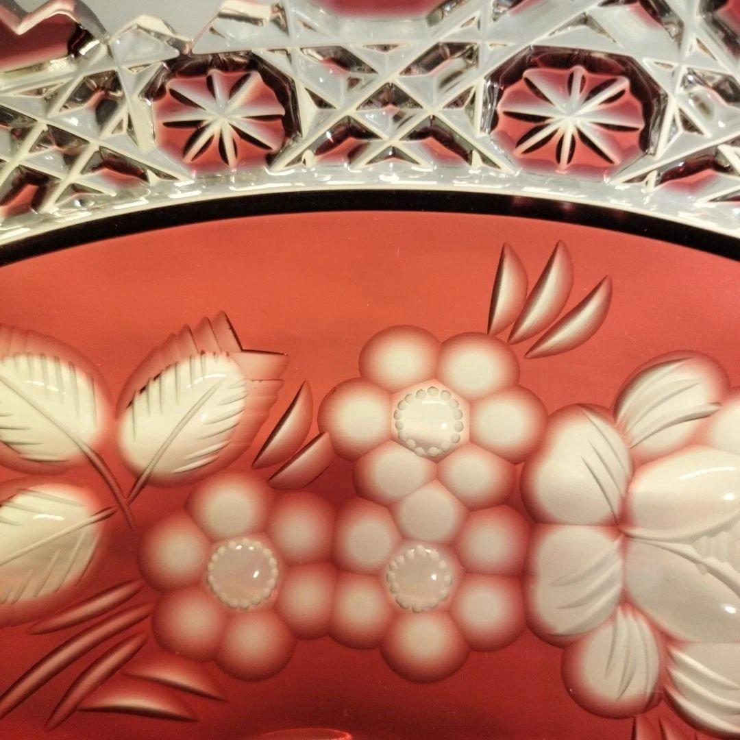 マイセンクリスタル ボール25cm 赤被せ バラ