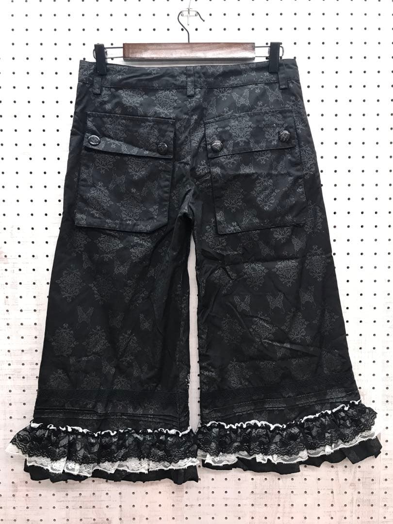 h.naoto FRILL 蝶々 アラベスク総柄 裾フリル クロップドパンツ