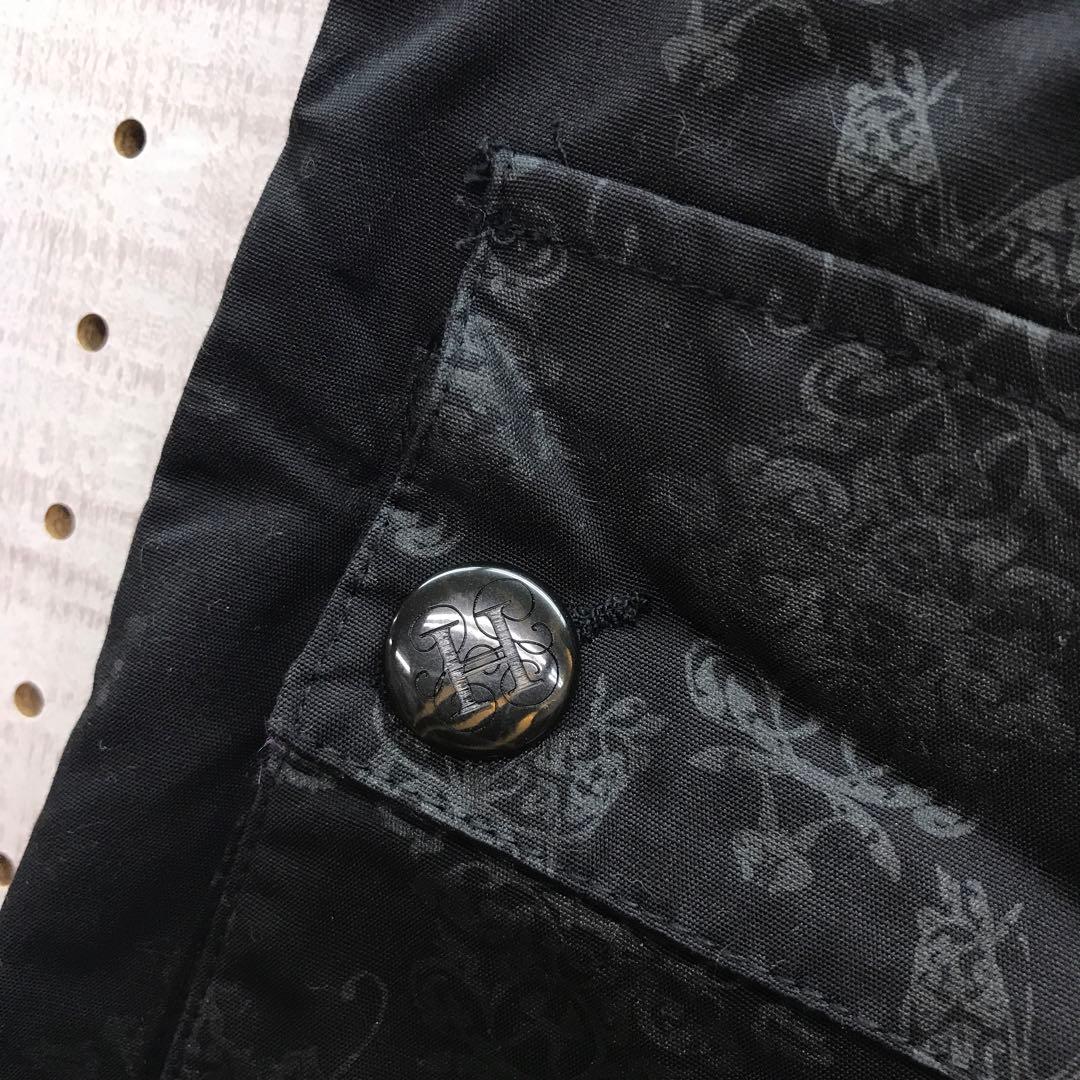 h.naoto FRILL 蝶々 アラベスク総柄 裾フリル クロップドパンツ