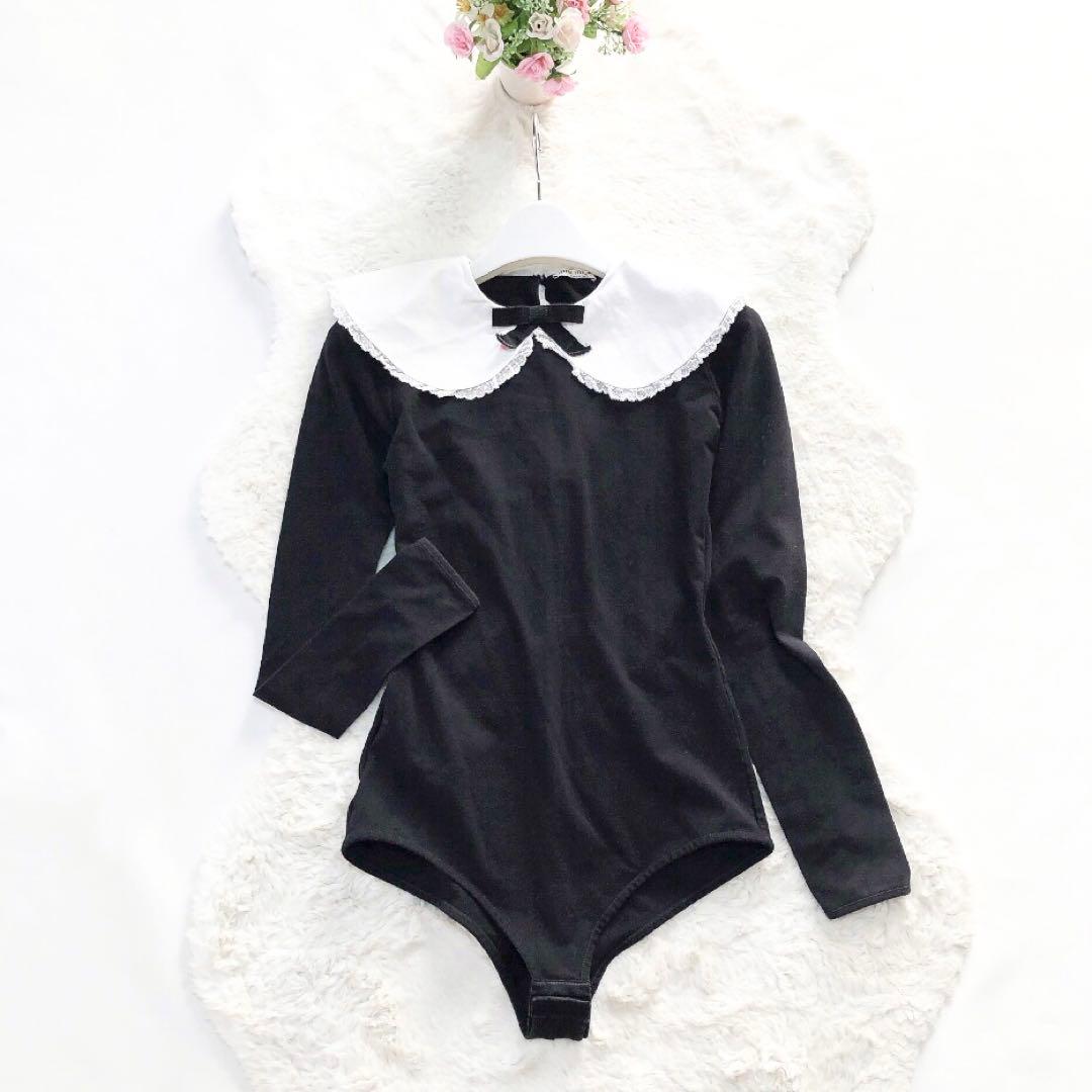 miumiu*ミュウミュウ　フリル襟付きカットソー　イタリア製　黒　XS