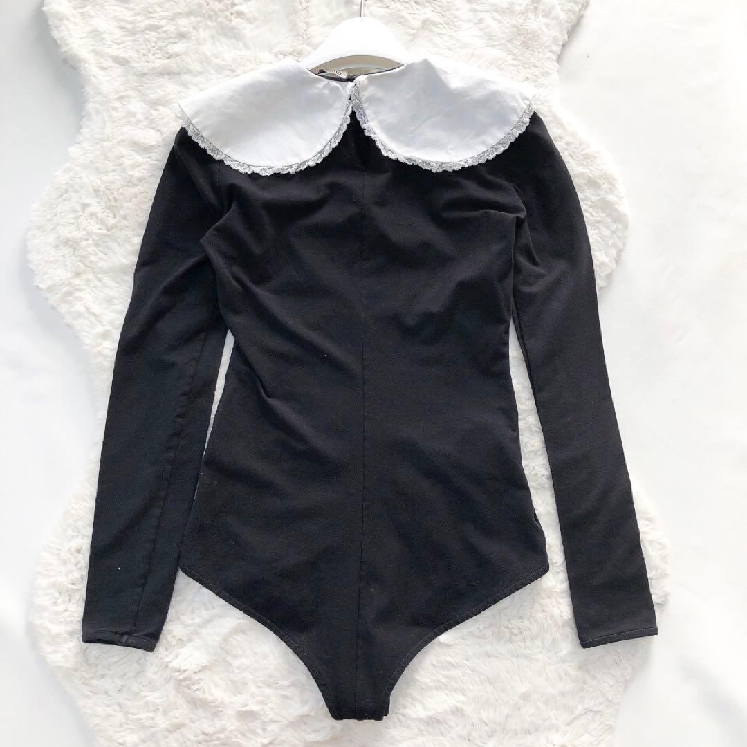 miumiu*ミュウミュウ　フリル襟付きカットソー　イタリア製　黒　XS