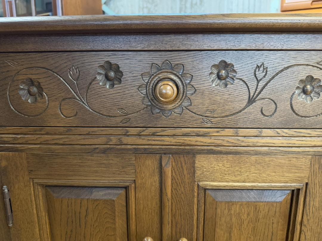 【美品】雅 花柄キャビネット 道産ナラ材