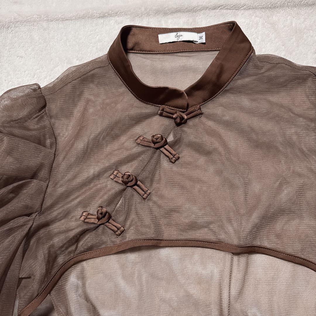 leja 透け感チャイナトップス付きロング丈キャミソールセットアップドレス