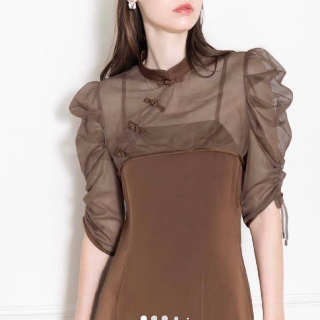 leja 透け感チャイナトップス付きロング丈キャミソールセットアップドレス