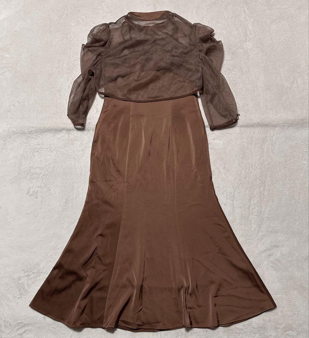 leja 透け感チャイナトップス付きロング丈キャミソールセットアップドレス