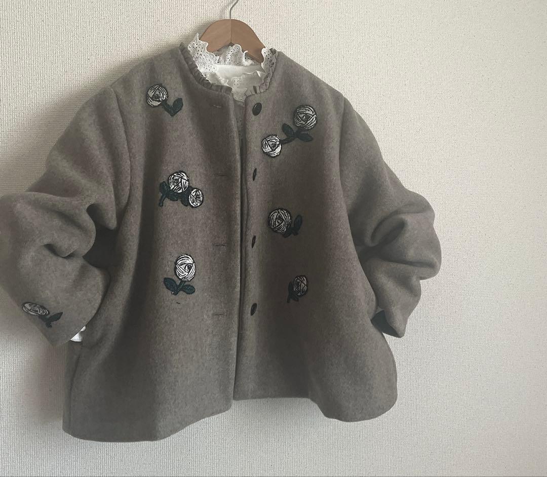 ミナペルホネン　rosy モカ　ウール　ジャケット　コート　総裏　ハンドメイド