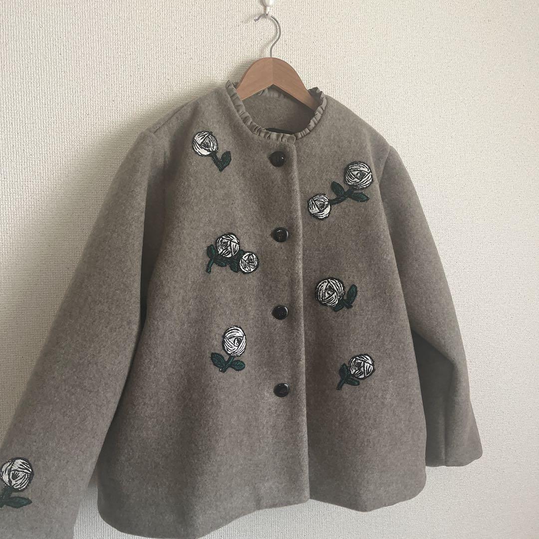 ミナペルホネン　rosy モカ　ウール　ジャケット　コート　総裏　ハンドメイド