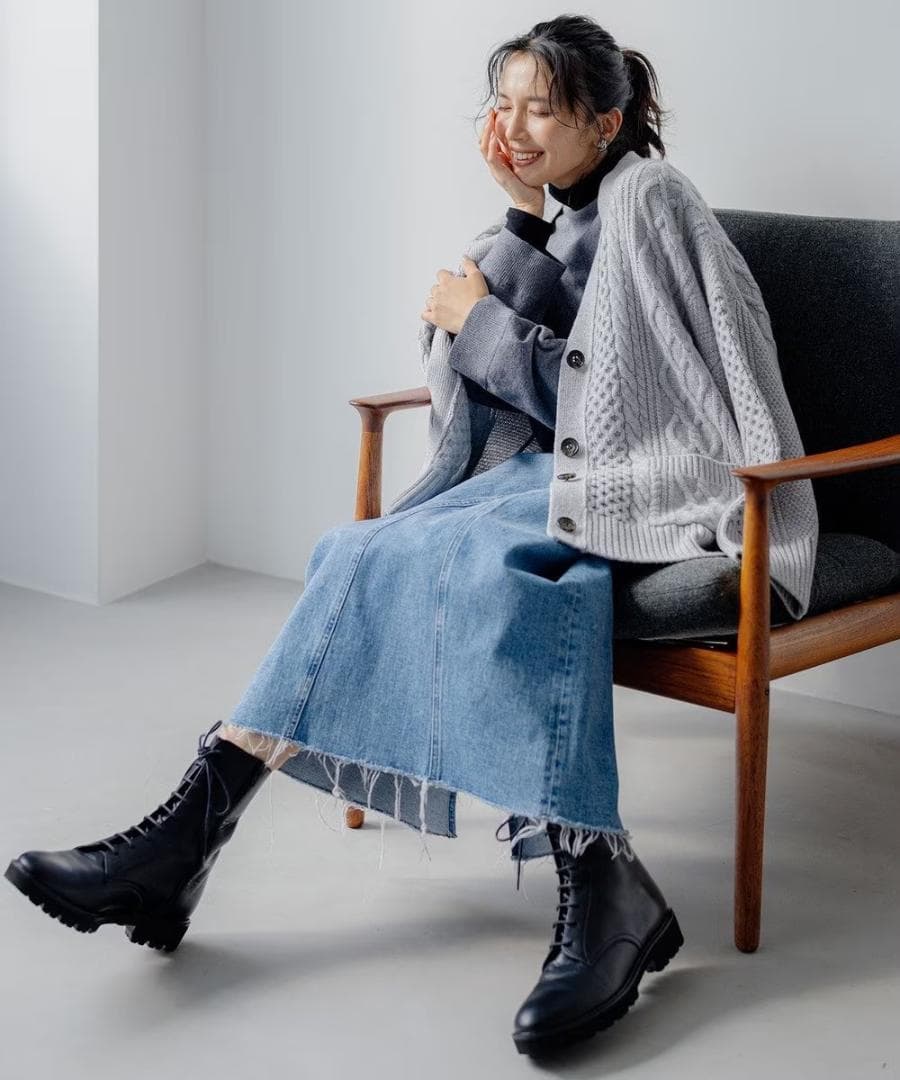 今季新品23区★【杏さん着用/洗える】ウールカシミヤ アランパターンカーディガン