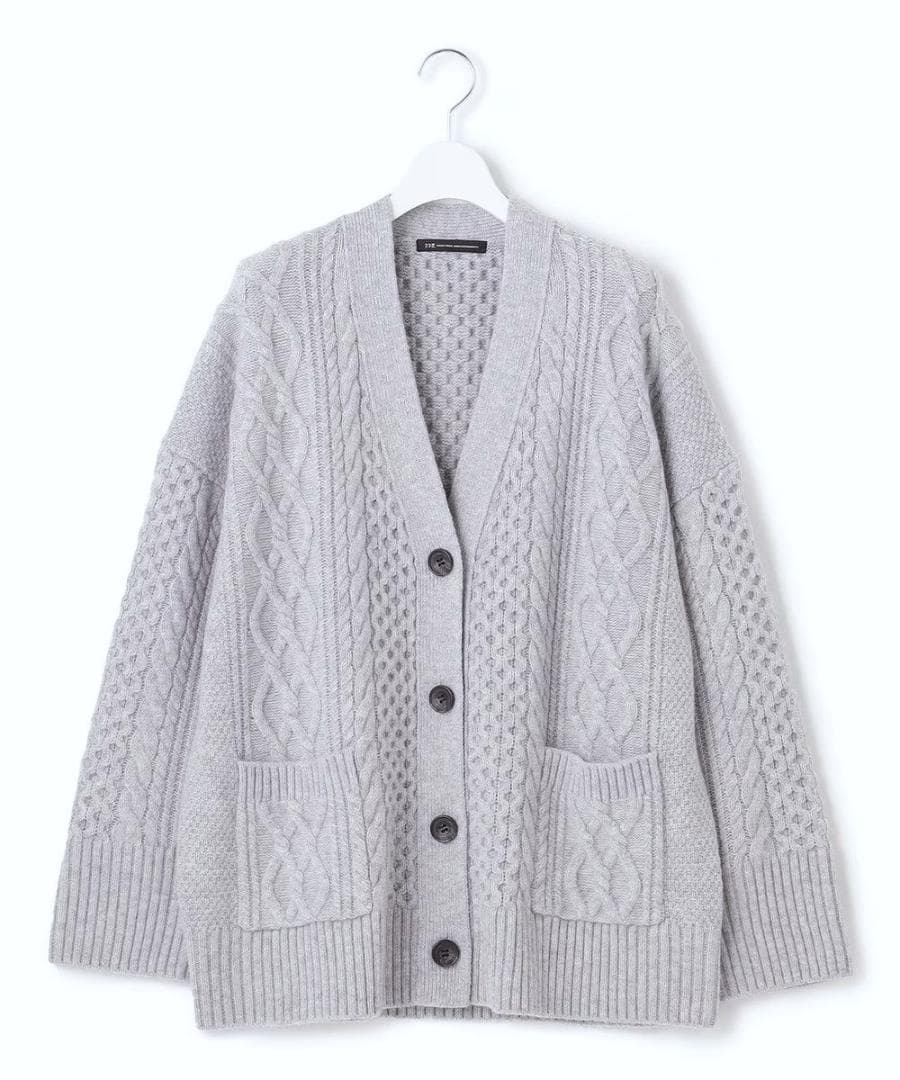 今季新品23区★【杏さん着用/洗える】ウールカシミヤ アランパターンカーディガン
