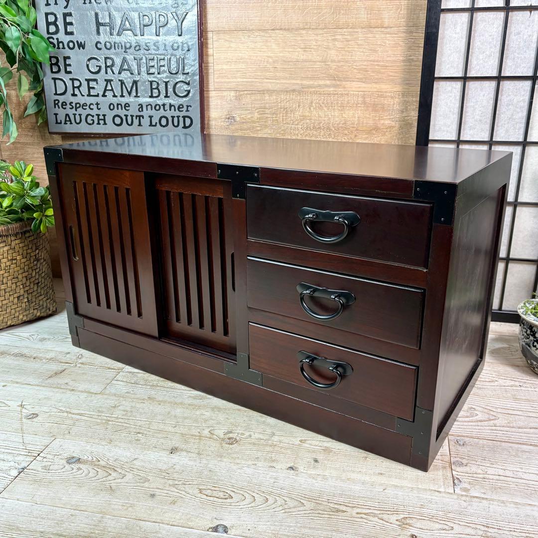 訳あり品【135】民芸家具木製桐材総桐天然無垢和チェスト横長テレビ台サイドボード