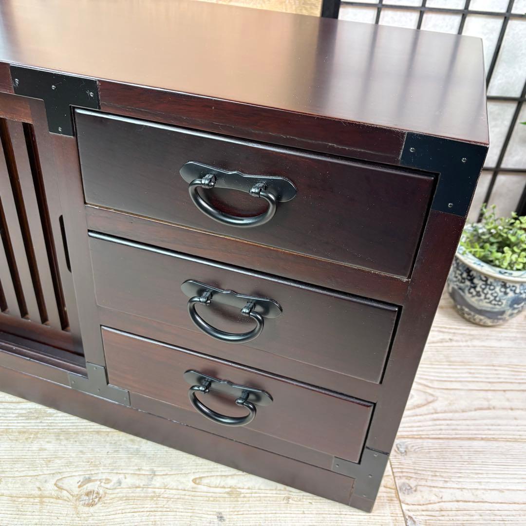 訳あり品【135】民芸家具木製桐材総桐天然無垢和チェスト横長テレビ台サイドボード