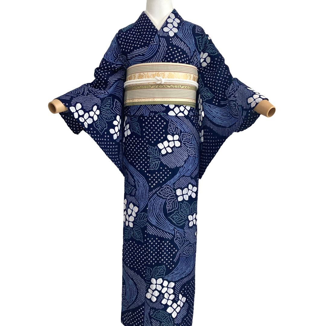 ™️82/34 身丈151 紫陽花　有松絞り　絞り染め　絞り浴衣　総絞り　浴衣