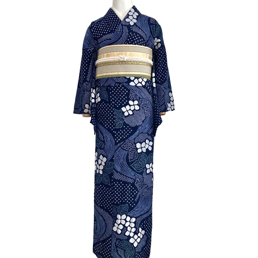 ™️82/34 身丈151 紫陽花　有松絞り　絞り染め　絞り浴衣　総絞り　浴衣