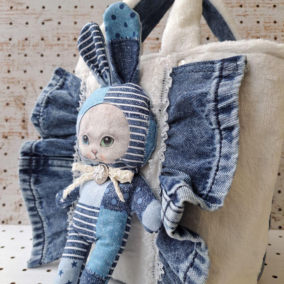 ゆ*ら様 コヤンイサムチョン　オッドアイねこちゃん　デニムリメイクトートバッグ