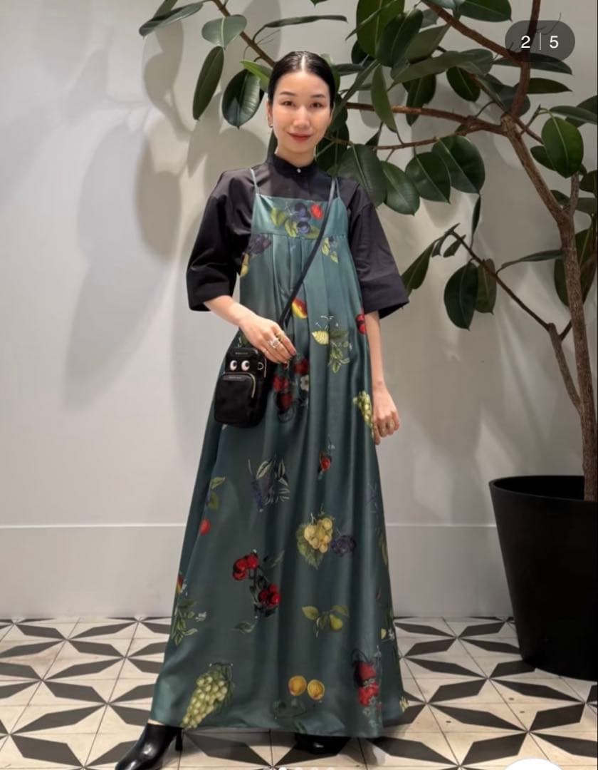 【最終価格】CABaN シルクHARVEST ロングワンピース グリーン