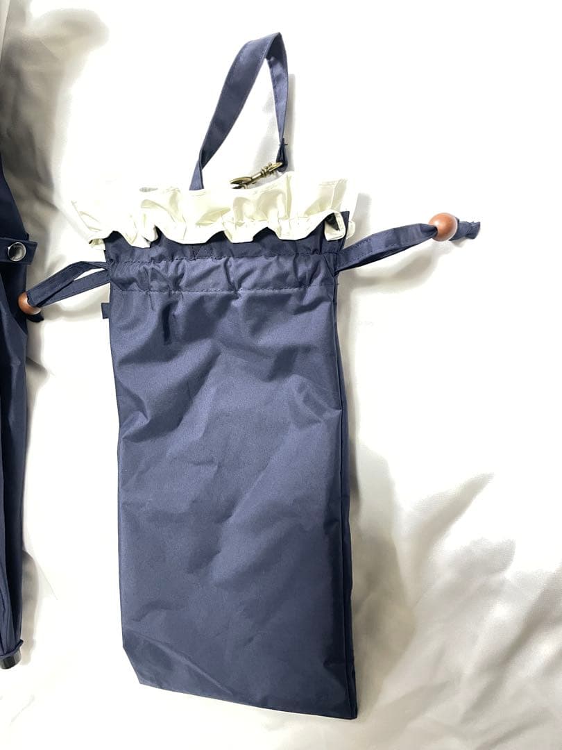 芦屋ロサブラン　ネイビー フリル付き 折りたたみ傘 晴雨兼用