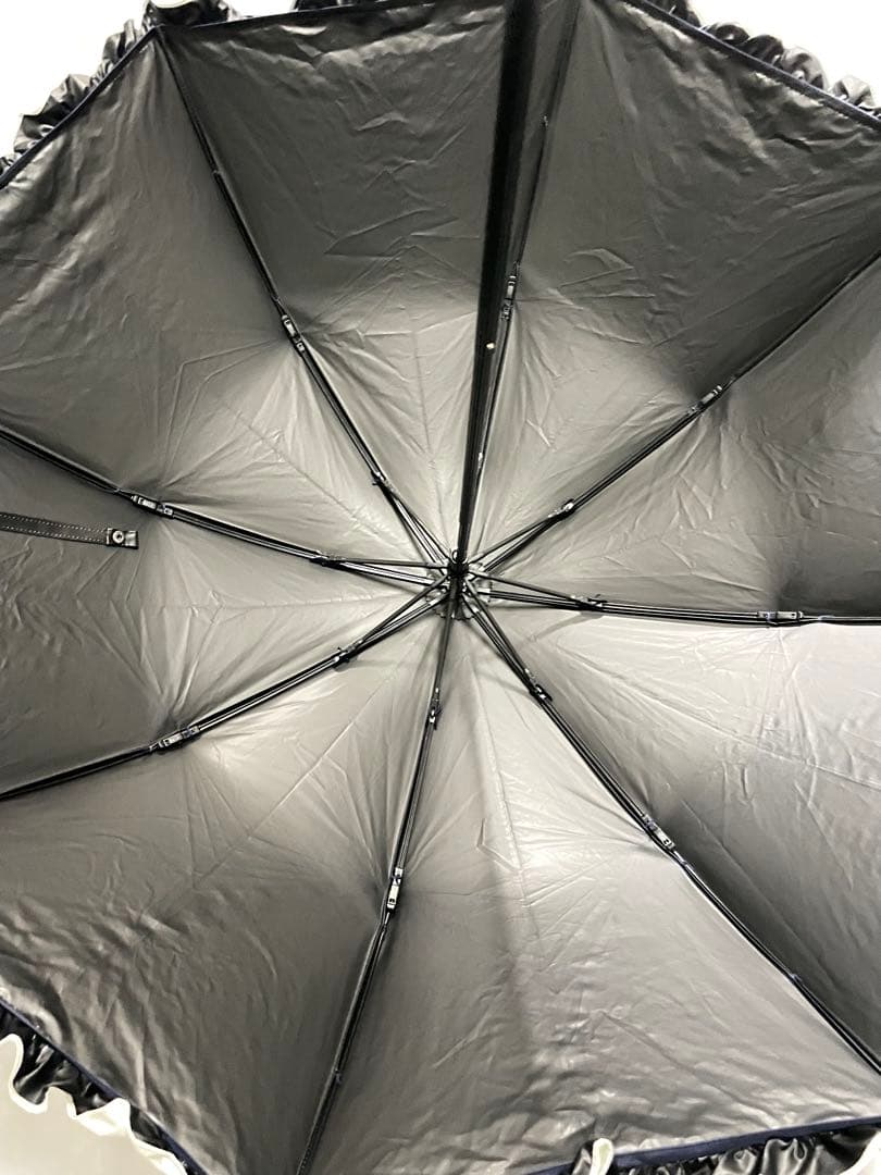 芦屋ロサブラン　ネイビー フリル付き 折りたたみ傘 晴雨兼用