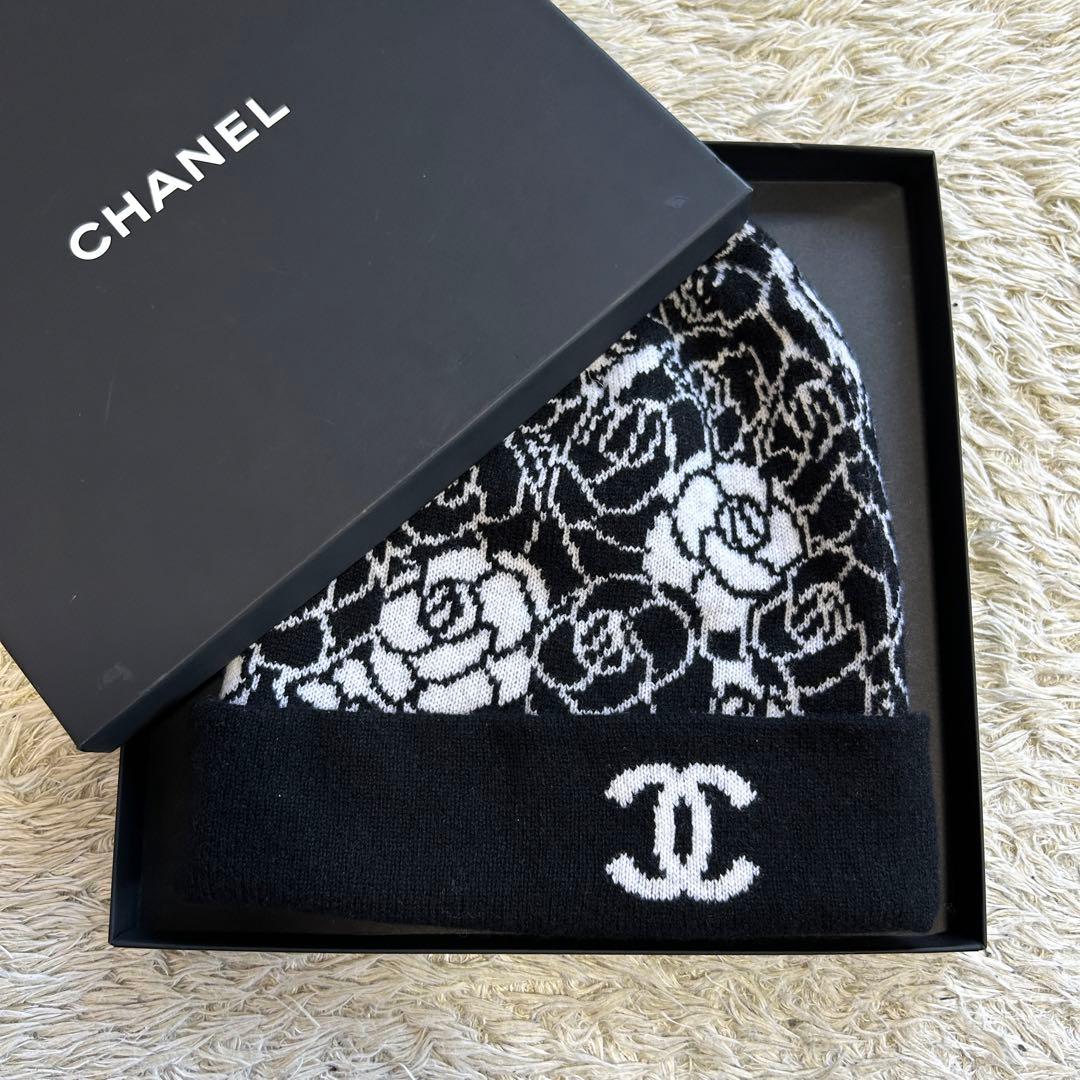 【美品 カシミヤ100%】シャネル カメリア ビーニー ココマーク ニット帽