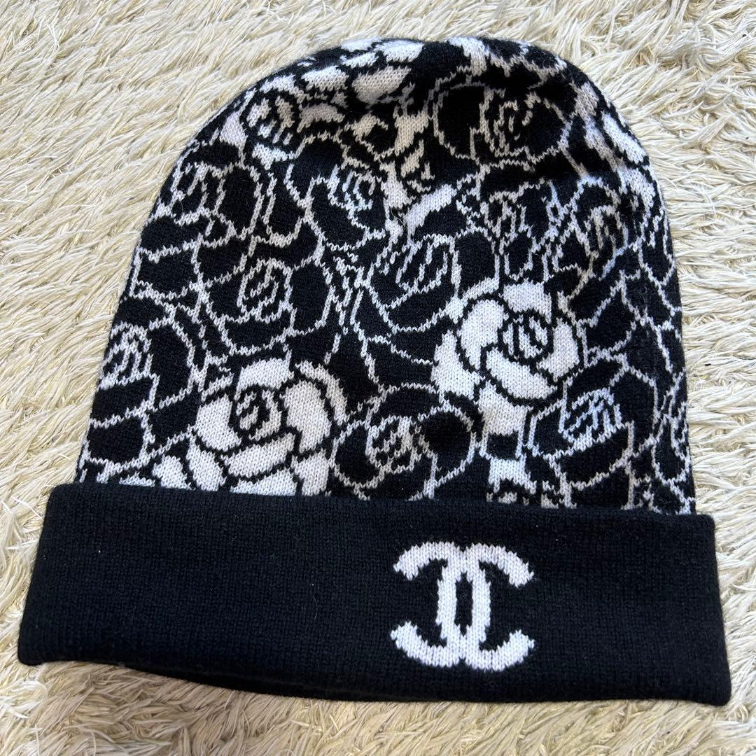 【美品 カシミヤ100%】シャネル カメリア ビーニー ココマーク ニット帽