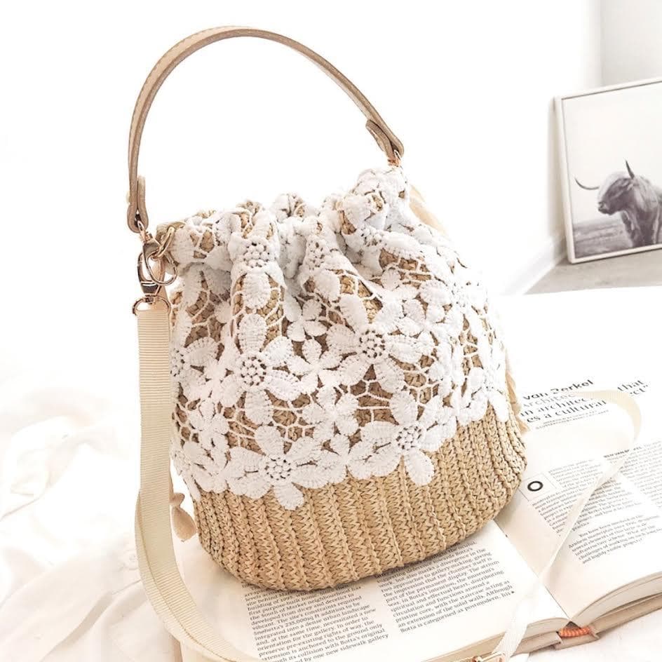 カゴバッグ ショルダー 斜めがけ 水着 夏 海 プール 浴衣 レース レジャー