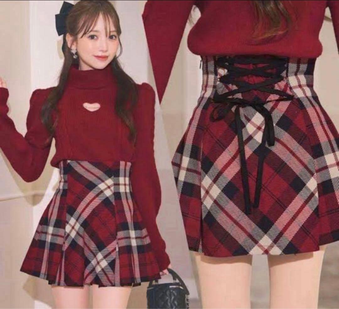 フレアチェックスカート 赤 レッド