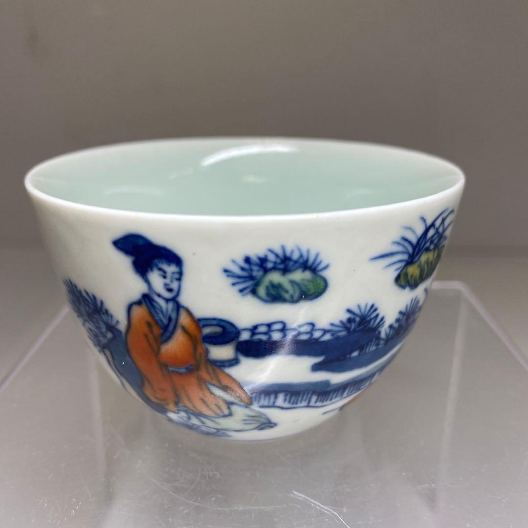 中国美術　大清康熙年製唐子図煎茶碗　口径7.3㎝ 東Y7-0303④