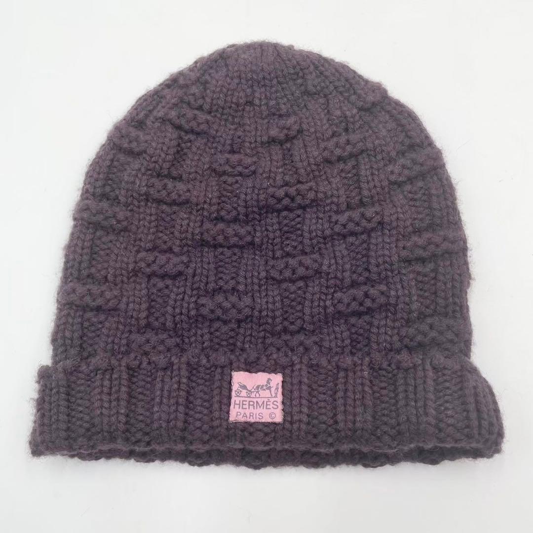 極美品　エルメス　ニット帽　ビーニー　カシミヤ100% H柄　ボルドー　S