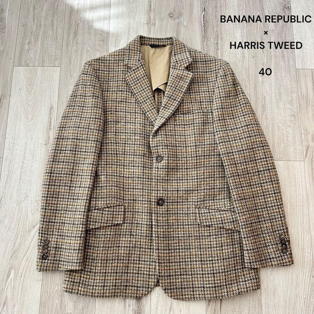 バナナリパブリック ハリスツイード テーラードジャケット ベージュ チェック40