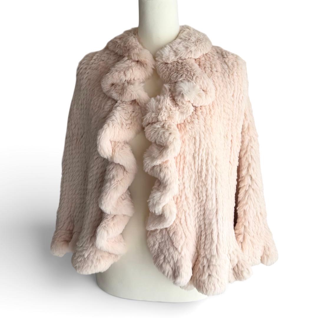 美品✨LA RIVA BIANCA ラビットファー 本毛皮 ポンチョ ピンク系