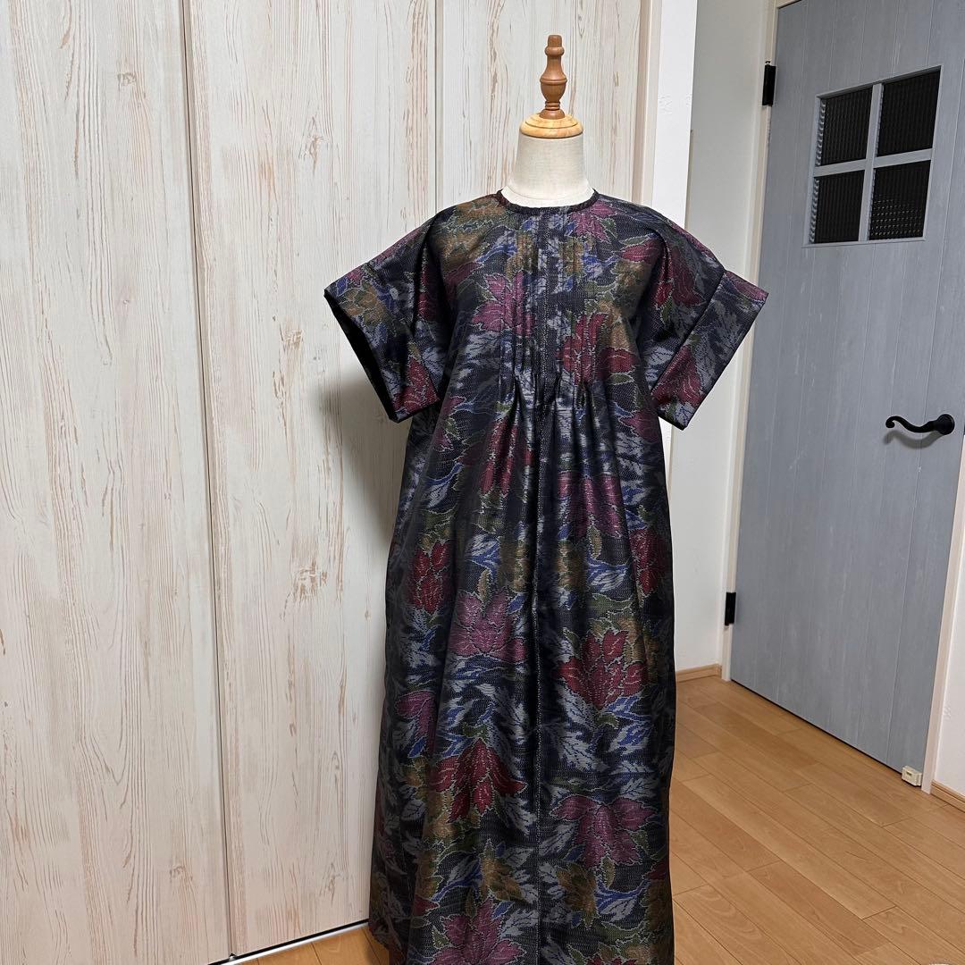 着物リメイク 大島紬からピンタックのゆったりワンピース