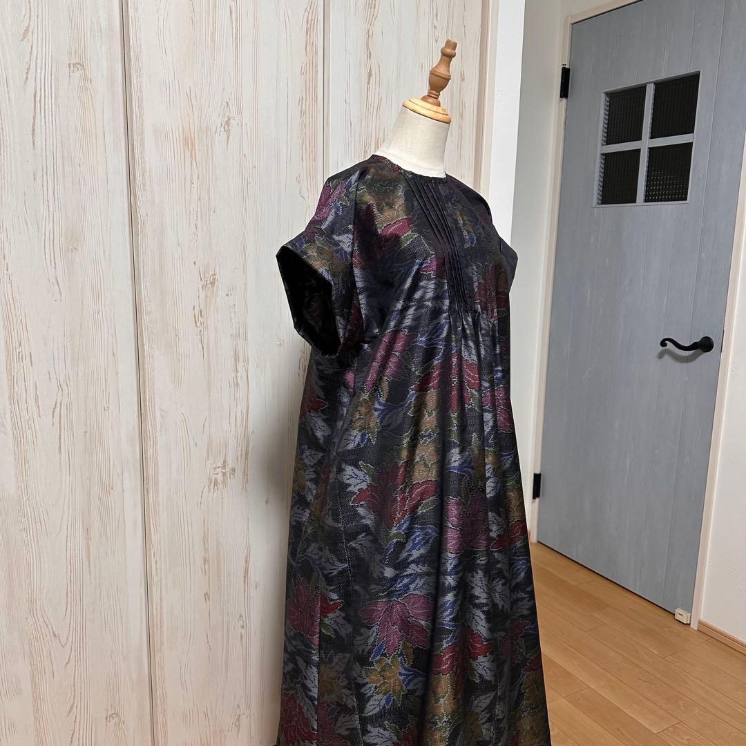 着物リメイク 大島紬からピンタックのゆったりワンピース