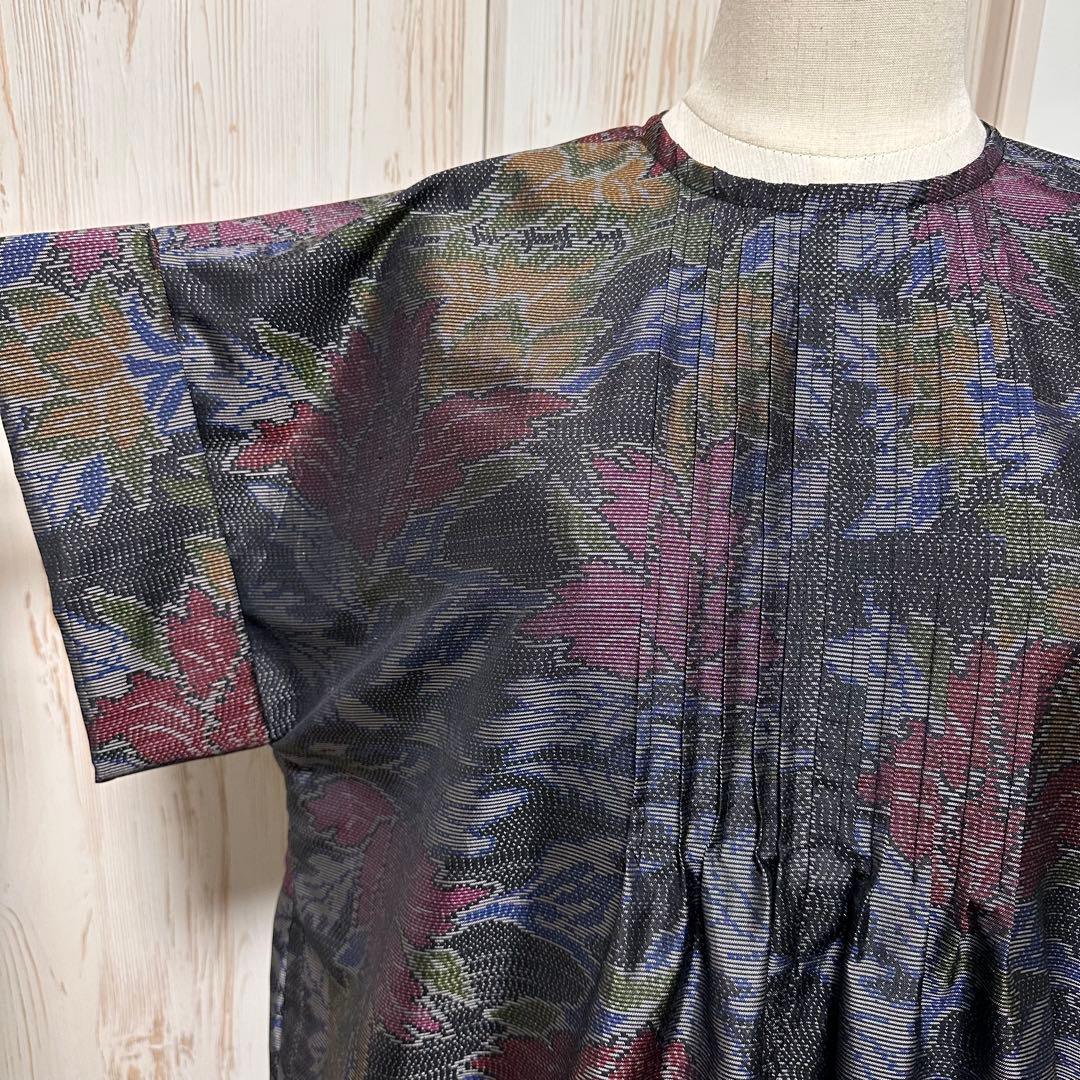 着物リメイク 大島紬からピンタックのゆったりワンピース