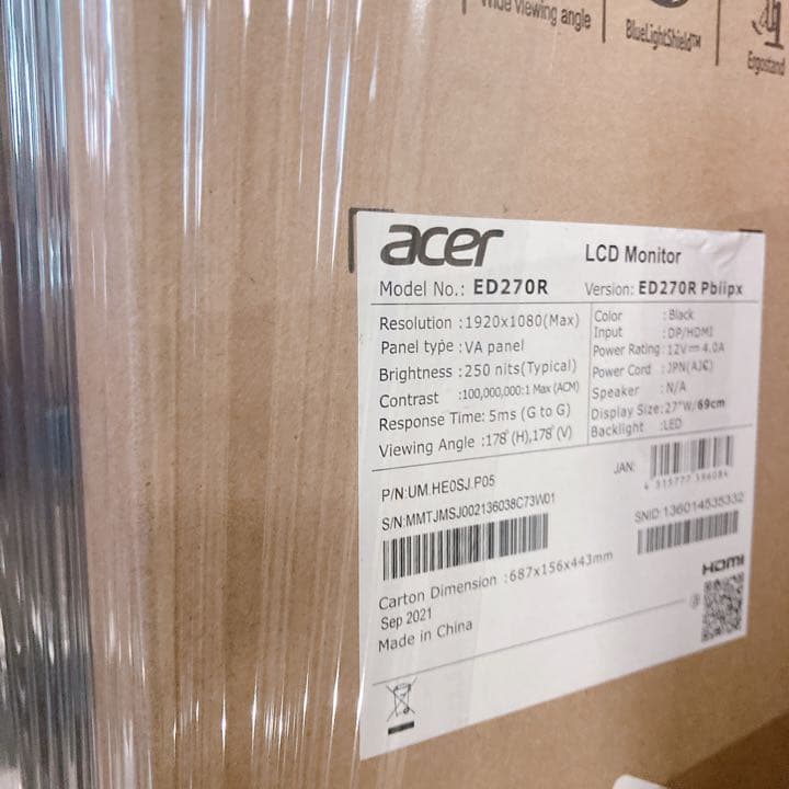 Acer ゲーミングディスプレイ ED270RPb7型ワイド 1920×1080