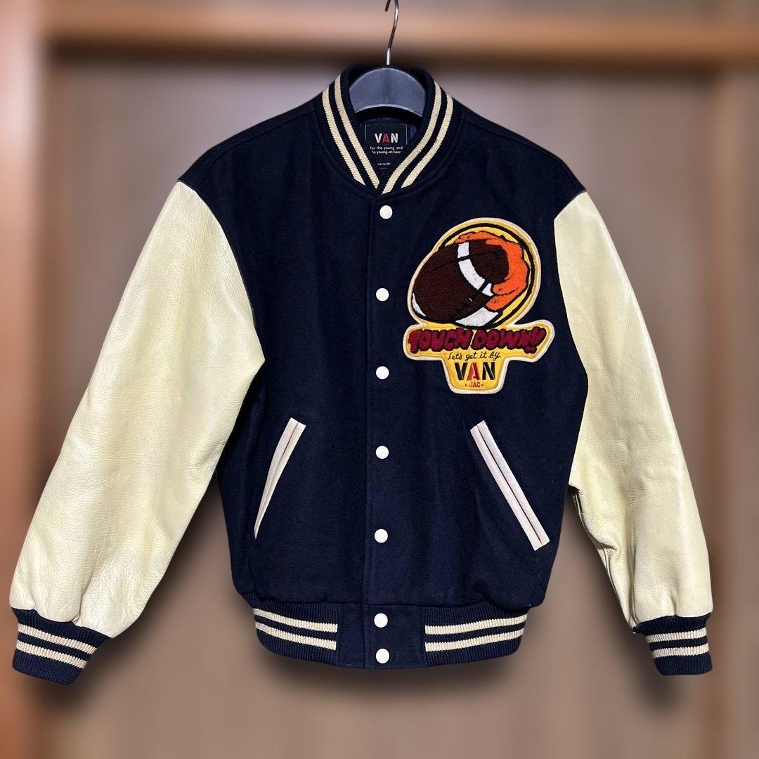 VAN JAC スタジアムジャンパー　 Lサイズ　袖皮　ネイビー