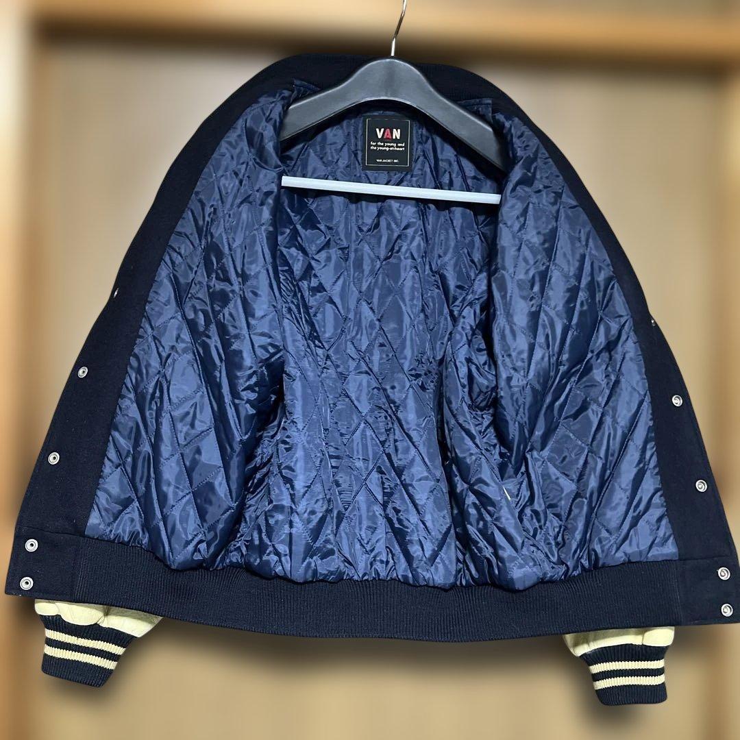 VAN JAC スタジアムジャンパー　 Lサイズ　袖皮　ネイビー