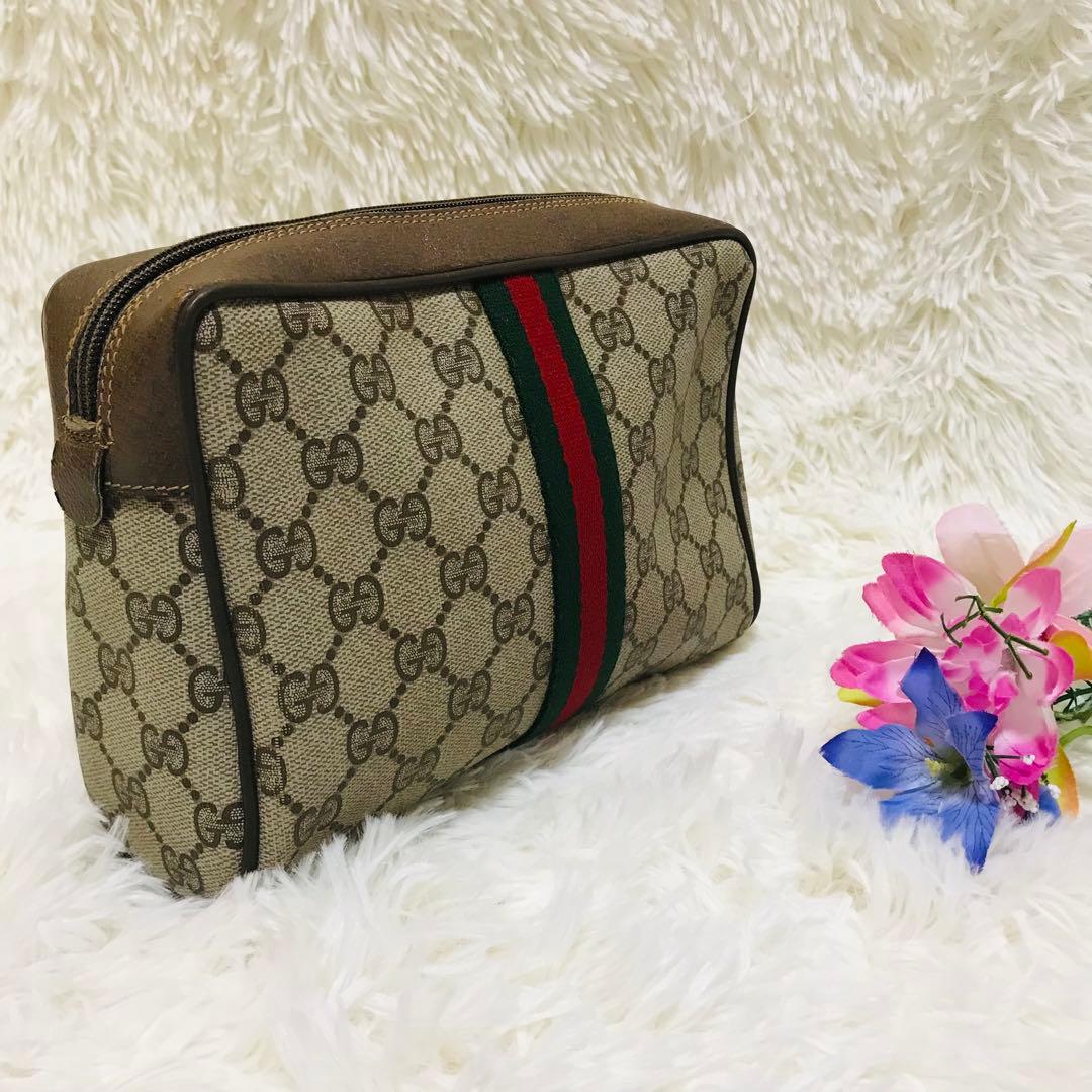 【美品】グッチ クラッチバッグ シェリーライン GG PVC インターロッキング